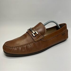 ECCO Mens Leather Brown Pebbled Moc Driving Penny Loafers EU 44/US 10-10.5